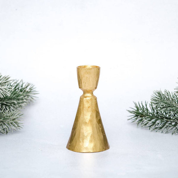 Large Gold Hammered Metal Candlestick Holder