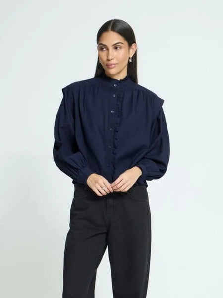 Midnight Smock Cotton Blouse by Ichi