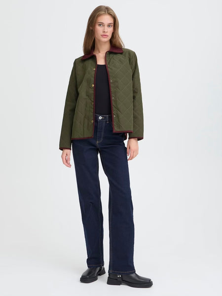 Green Quilted Cord Collar Jacket By ICHI
