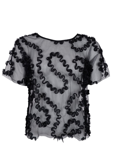 Black Sheer Swirl Blouse by Black Colour