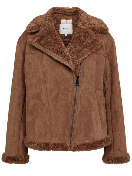Cognac Fur Linen Aviator Jacket by Nümph