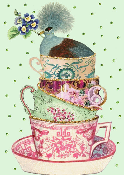 Hand Glittered Cup Greeting Card by Madame Treacle