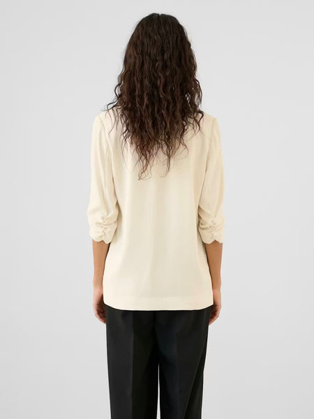 Cream Ruched Sleeve Blazer by Soaked