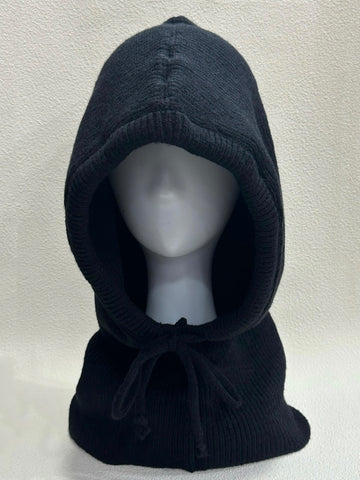 Black Knitted Tie Detail Hood