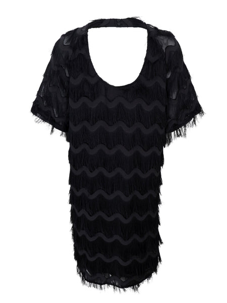 Black Tassel Shift Dress by Black Colour