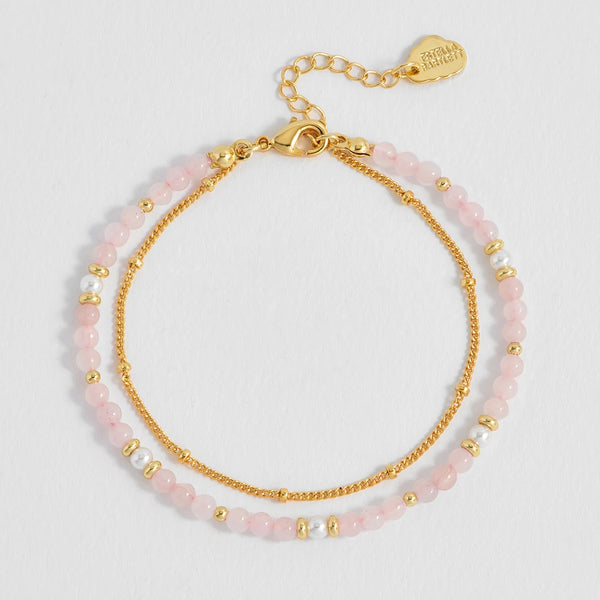 Pearl and Rose Quartz Duo Bracelet by Estella Bartlett