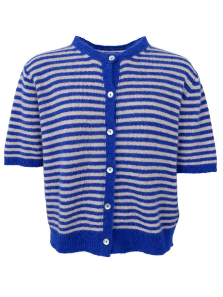 Blue Short Sleeve Stripe Cardigan By Black Colour