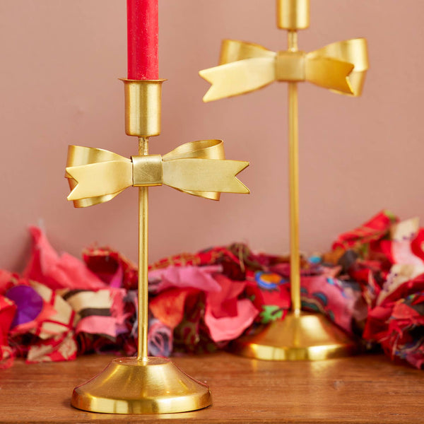 Gold Bow Candle Holder 23cm