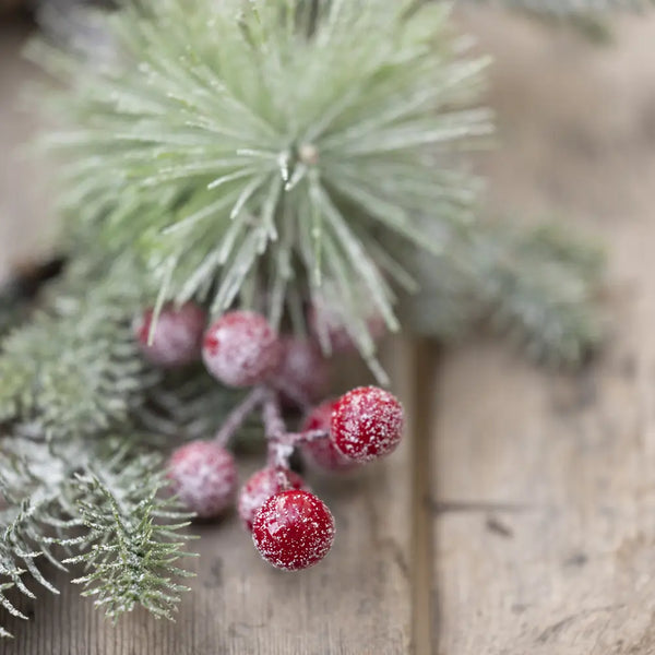 Foliage & Red Berry Snowy Candle Ring By Grand Illusions