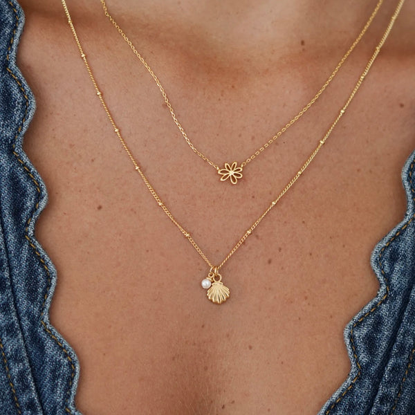 Gold Seashell and Pearl Necklace by Estella Bartlett