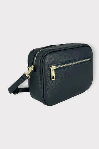 Navy Leather Zip Camera Bag