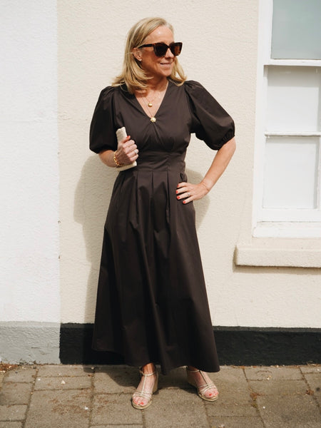 Poppy Chocolate Pleated  Dress by Co Couture