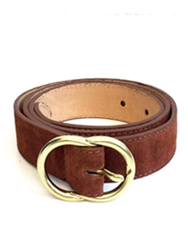 Tan Suede Leather Belt Gold Buckle