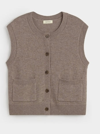 Taupe Buttoned Knitted Gilet by Ese O Ese