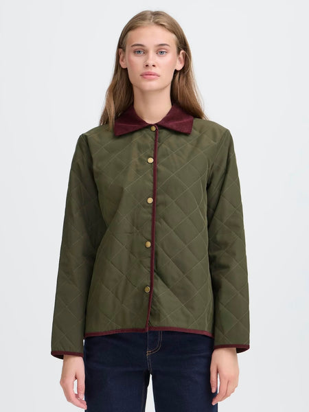 Green Quilted Cord Collar Jacket By ICHI