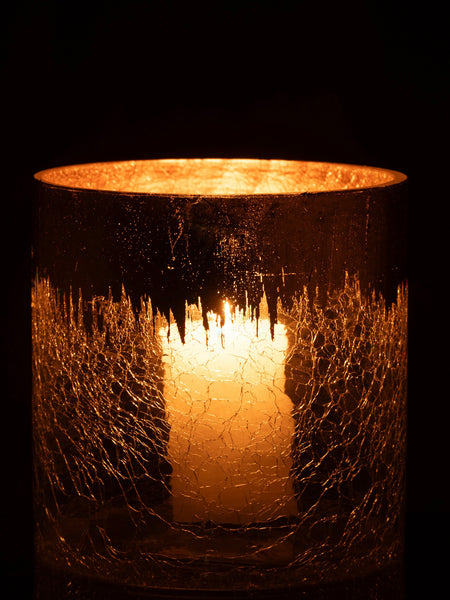 Large Crackle Glass Hurricane Candle Holder