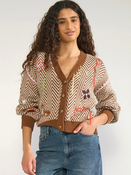 Chevron Embroidered Cotton Cardigan by Nümph