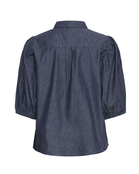 Denim Puff Sleeve Blouse by Ichi