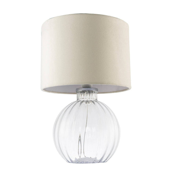 Contemporary Clear Ribbed Glass Table Lamp with Velvet Fabric Shade