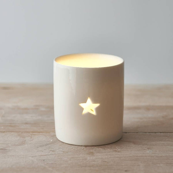 White Ceramic Simple Star T-light Holder, 8cm