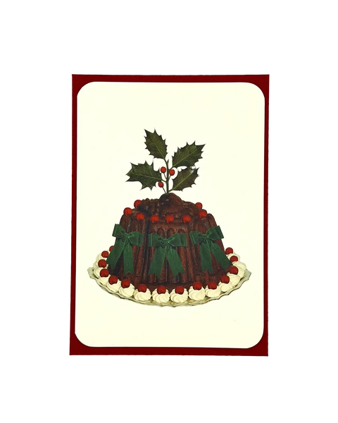 Christmas Plum Pudding Green Bows Greeting Card | Luxury