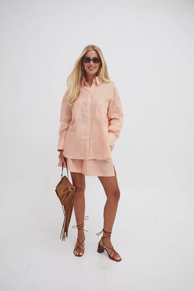 Heidi Orange Stripe Linen Blend Shorts by Fika