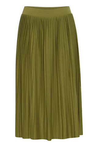 Olive Pleated Maxi Skirt by ICHI