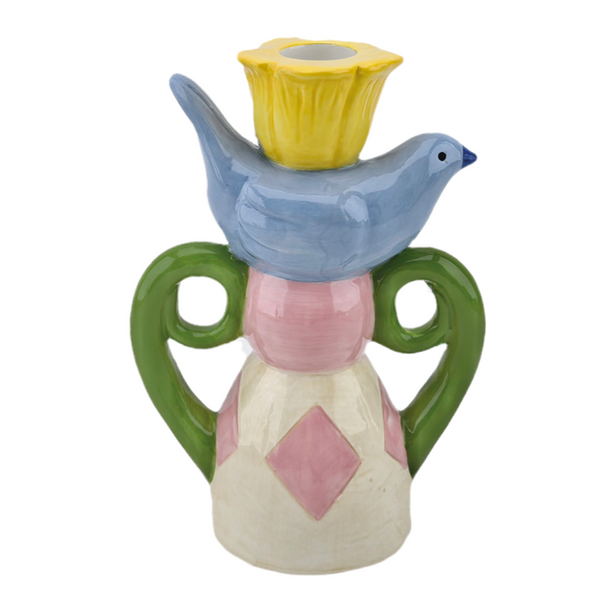 Blue bird ceramic candle holder