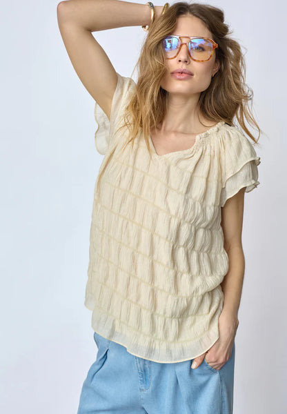 Beige Ruffle Layered Blouse by Co Couture