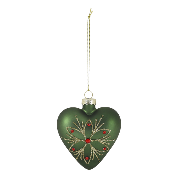 Moss Green Festive Heart Bauble