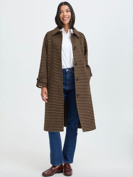 Chocolate Checked Longline Coat by B Young