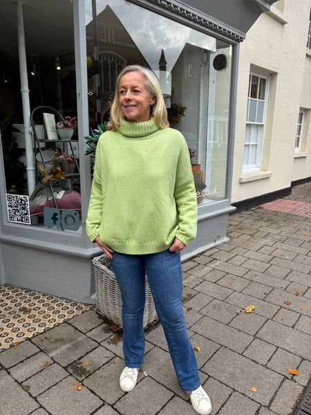 Lime Chunky Cotton Polo Neck Jumper