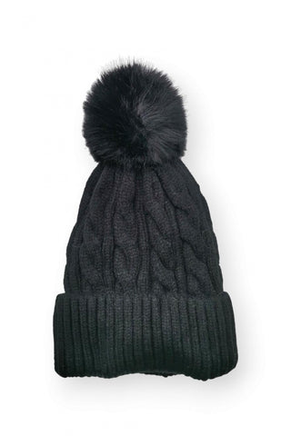 Black Pom Pom Hat