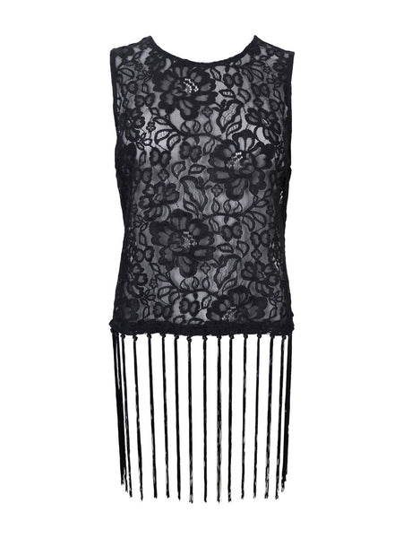 Black Lace Fringe Top By Black Colour