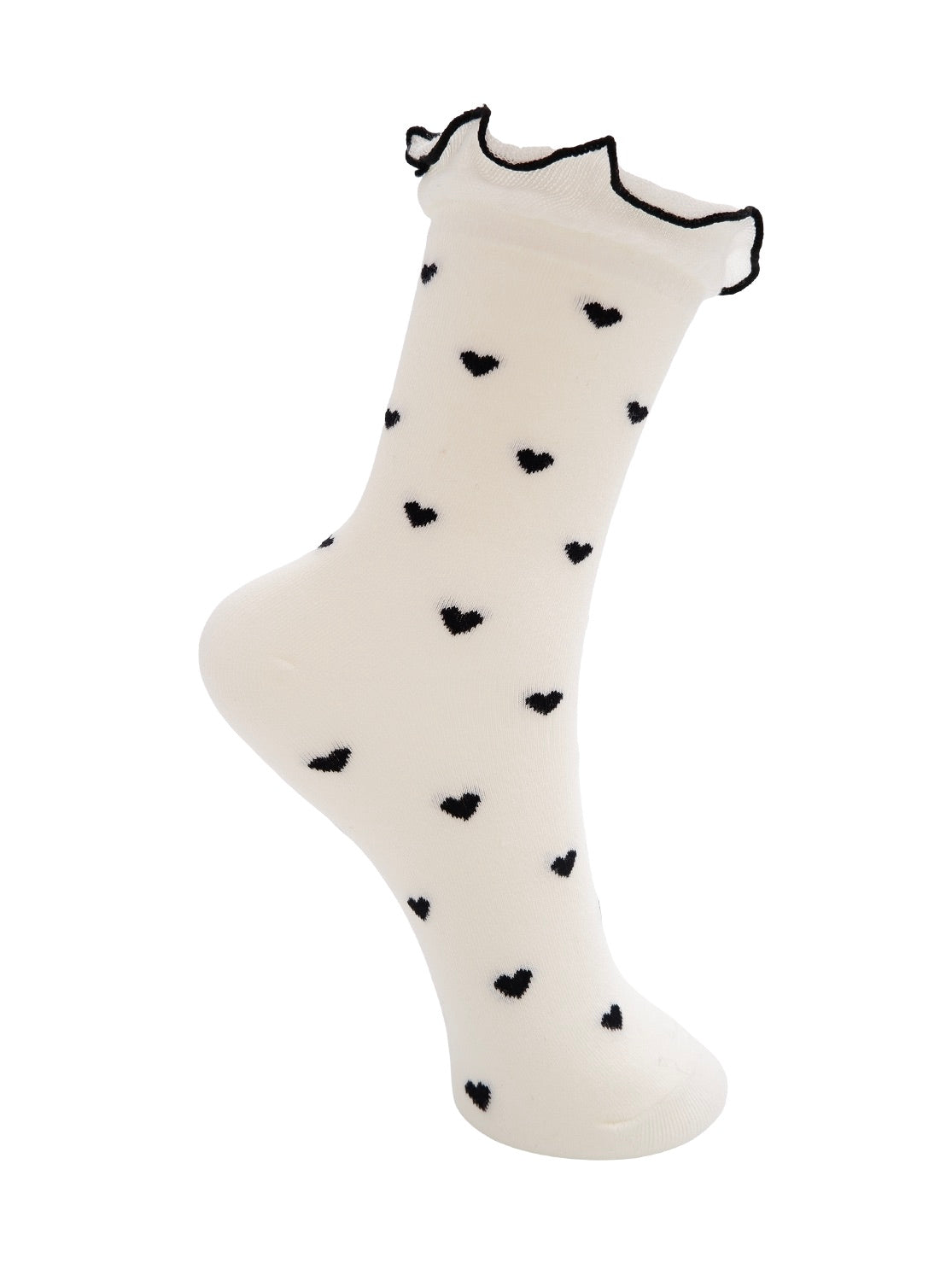 White Heart Polkadot Socks by Black Colour