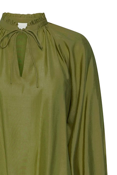 Olive Green Frill Neck Blouse by ICHI