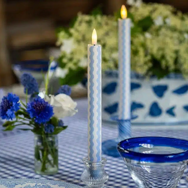 Blue Rick Rack Flameless LED Wax Candles Candle Box of 2