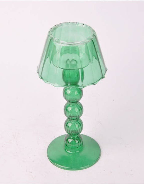 Green Lamp Style Glass Tealight Holder