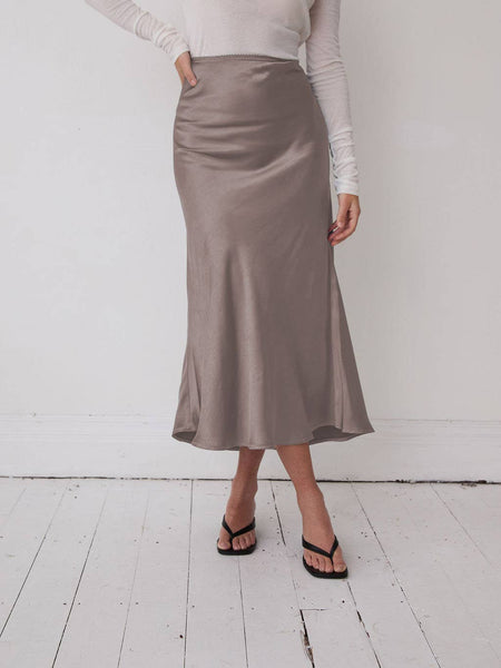 Champagne Satin A Line Skirt by Fika
