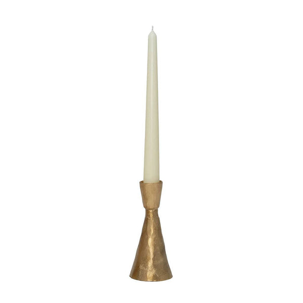 Large Gold Hammered Metal Candlestick Holder