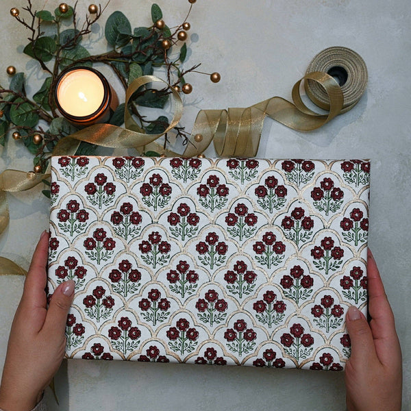 Block Printed Wrapping Paper Sheets - Trellis Cherry