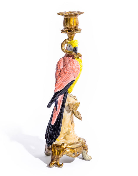 Antiqued Pink Parrot Candle Holder