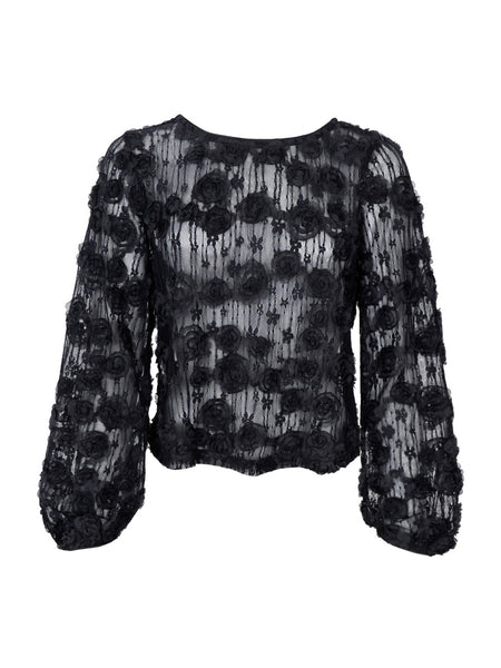 Rosette Lace Black Blouse By Black Colour