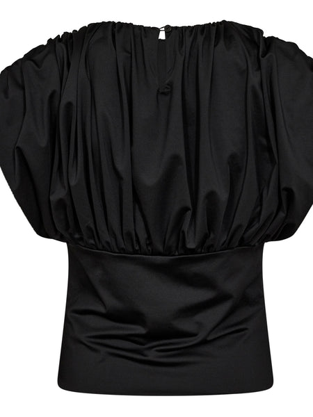 Black Ruched Puff Sleeve Blouse by Co Couture