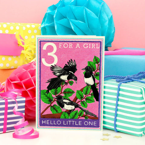 Magpie New Baby Girl Card