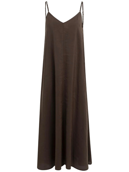 Chocolate Maxi Shoe String Strap Sundress by Yaya