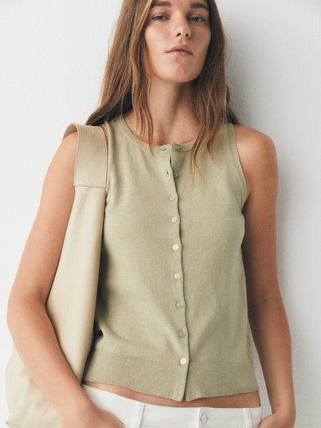 Khaki Sleeveless Fine Knitted Tank by Ese O Ese