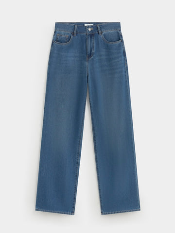 Blue Denim Straight Leg Jeans by Ese O Ese