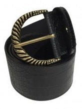 Black Animal Leather Gold Buckle Belt