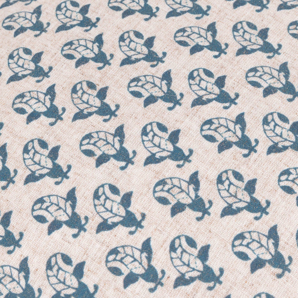 Blue Lulah Block Printed Ruffle Cushion Feather 45 x 45cm